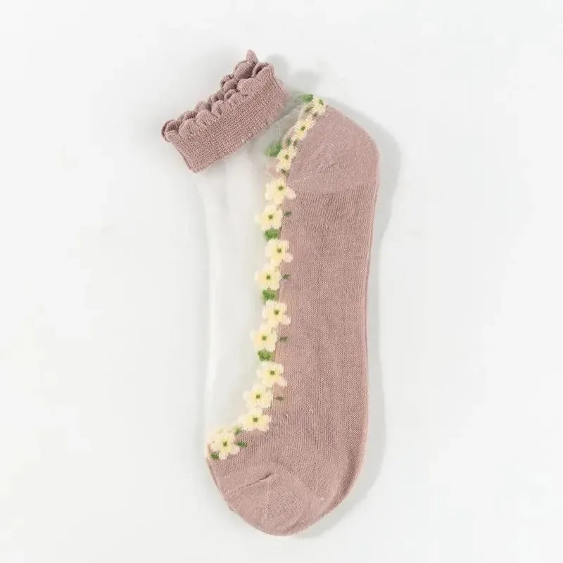 🌺🧦 Ženske proljetno-ljetne čarape do gležnjeva s cvjetnim čipkastim uzorkom 👠