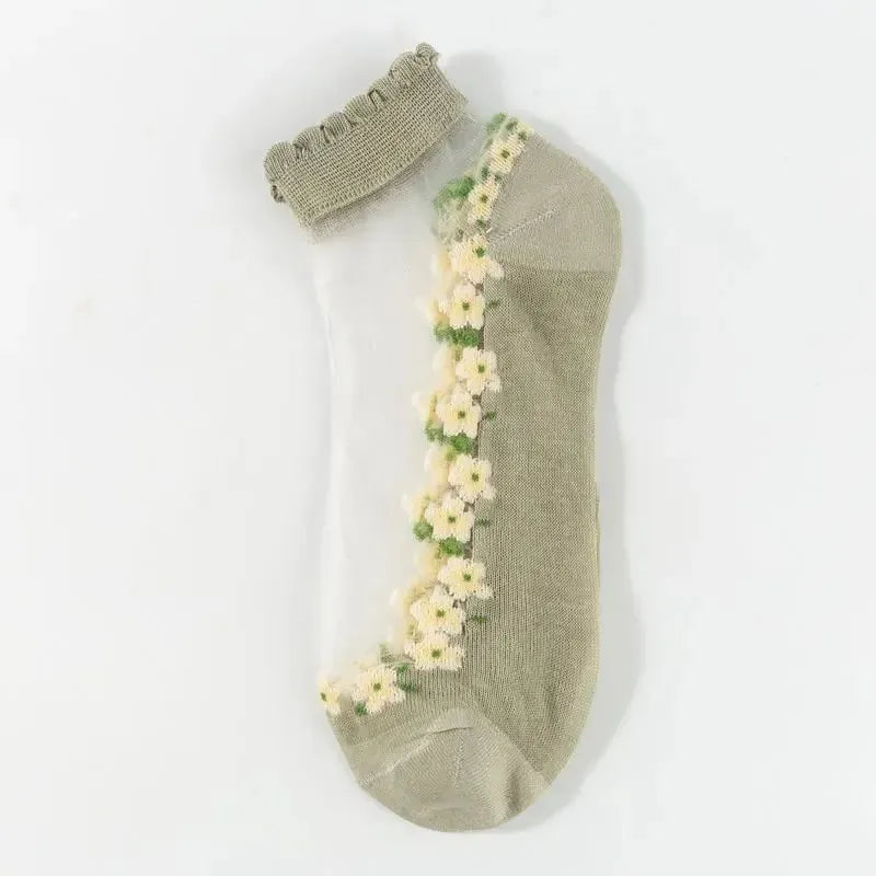 🌺🧦 Ženske proljetno-ljetne čarape do gležnjeva s cvjetnim čipkastim uzorkom 👠