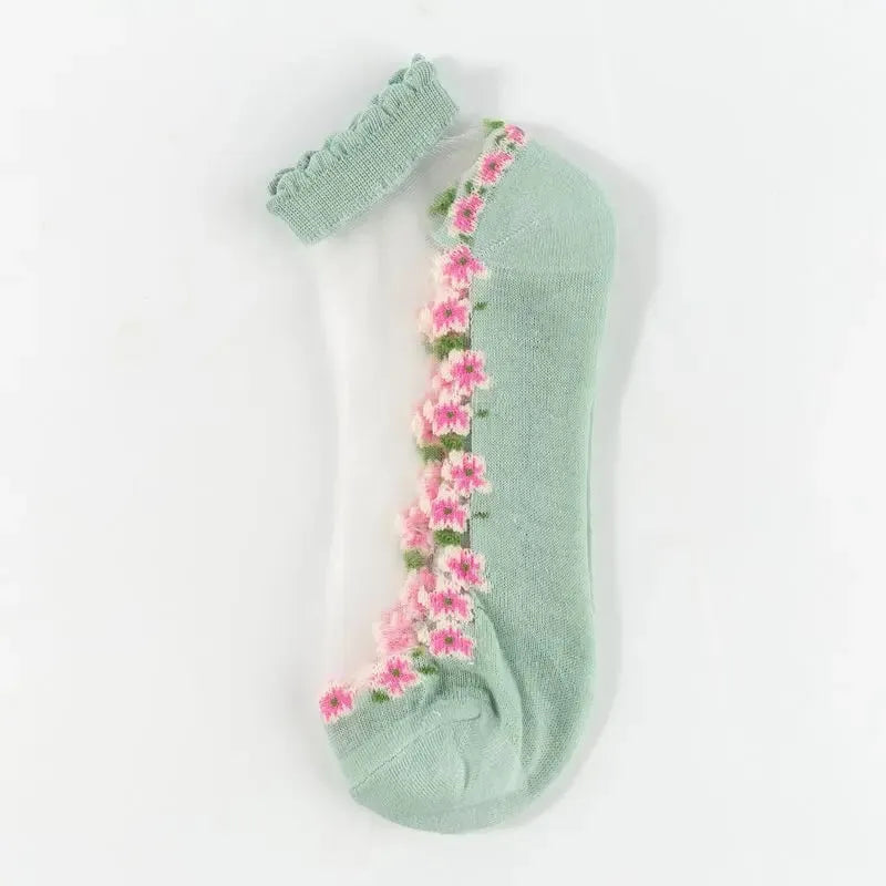 🌺🧦 Ženske proljetno-ljetne čarape do gležnjeva s cvjetnim čipkastim uzorkom 👠