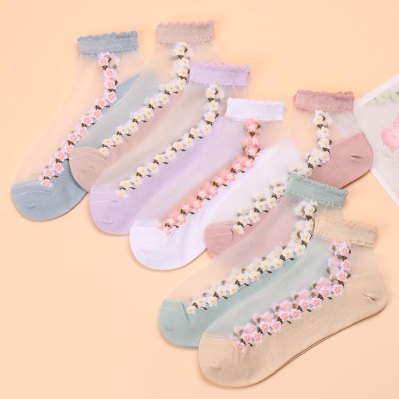 🌺🧦 Ženske proljetno-ljetne čarape do gležnjeva s cvjetnim čipkastim uzorkom 👠